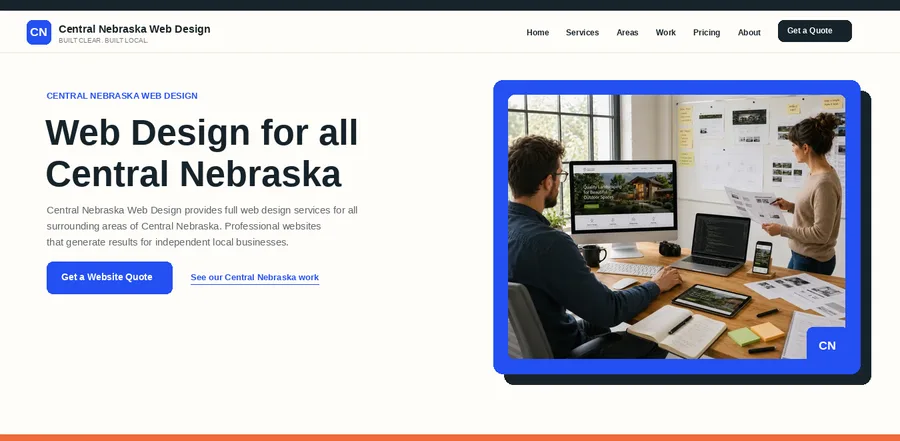 Homepage of Central Nebraska Web Design, a local web design site built by Central Louisiana Web Design